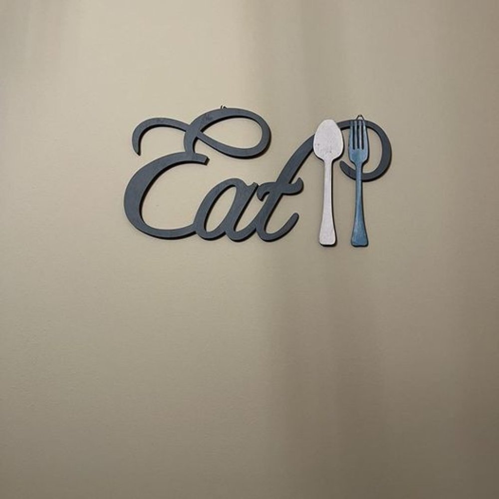 Rustic Wood Eat Spoon and Fork Sign Wall Decor Wooden Eat Letters Wall Sign with